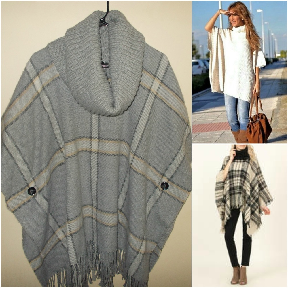 FRAAS COWL NECK GRAY/TAN PONCHO